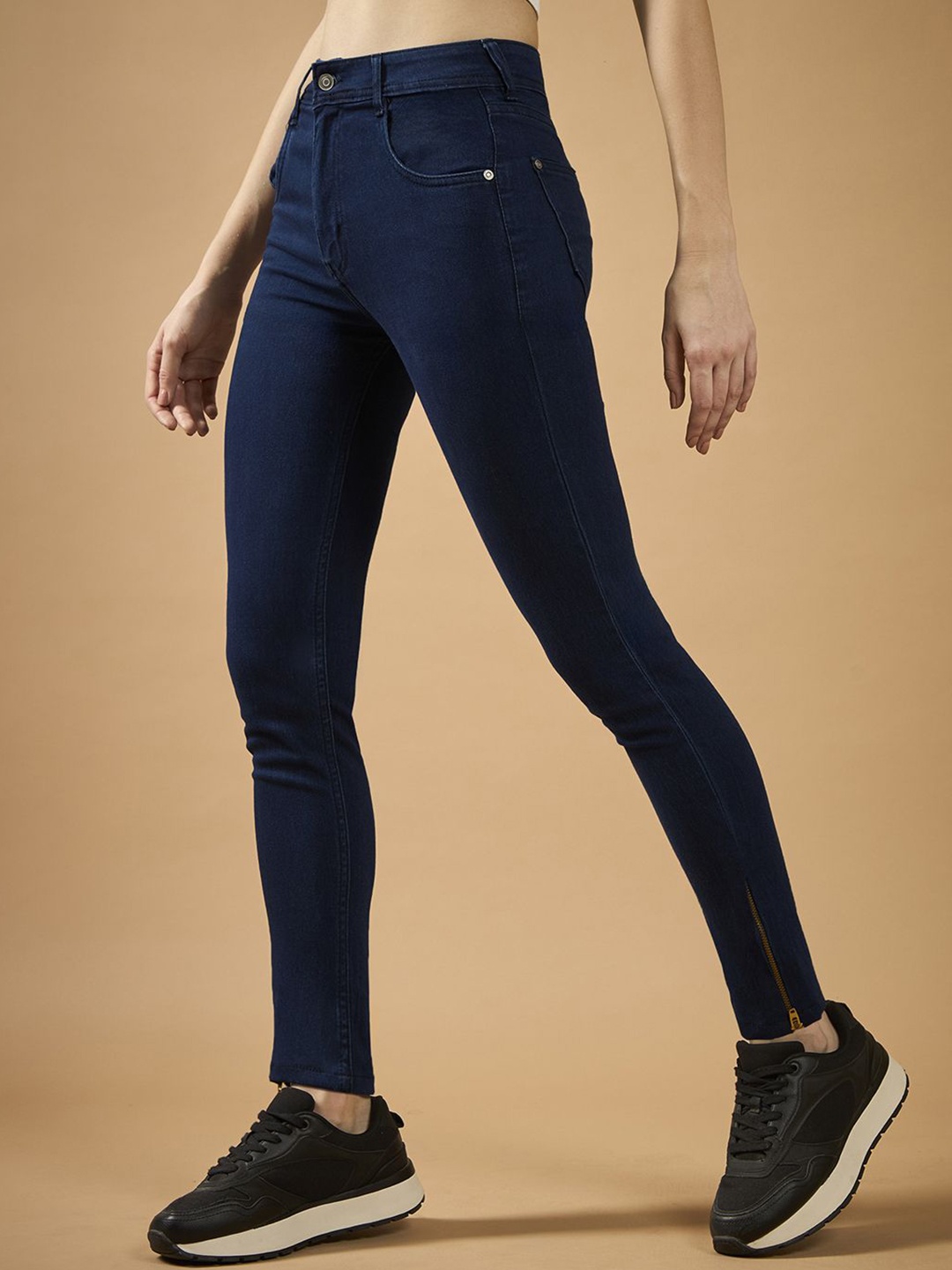 

The Lifestyle Co.Women Skinny Fit Mid Rise Zipper Detailing Denim Stretchable Jeans, Navy blue