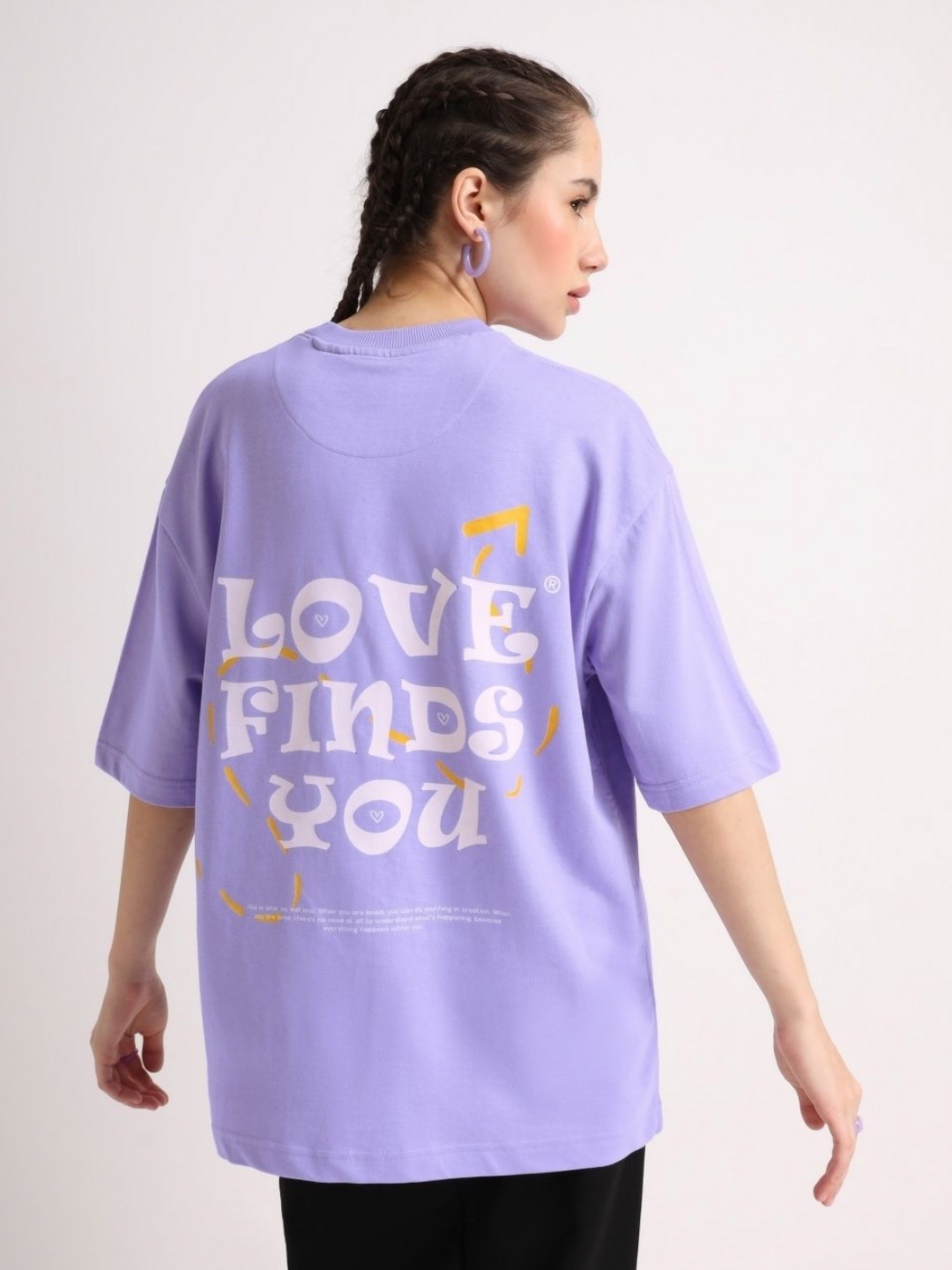 

Weezy Women Cotton Round Neck Half Sleeve Graphic Printed Oversized T-shirt, Lavender