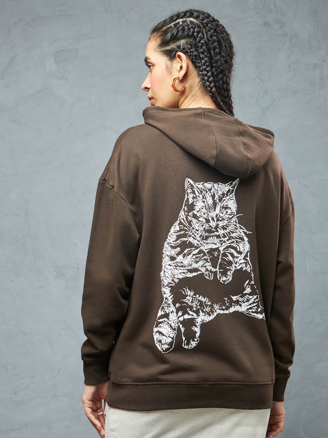 

Weezy Women Cotton Graphic Printed Hooded Sweatshirt, Brown