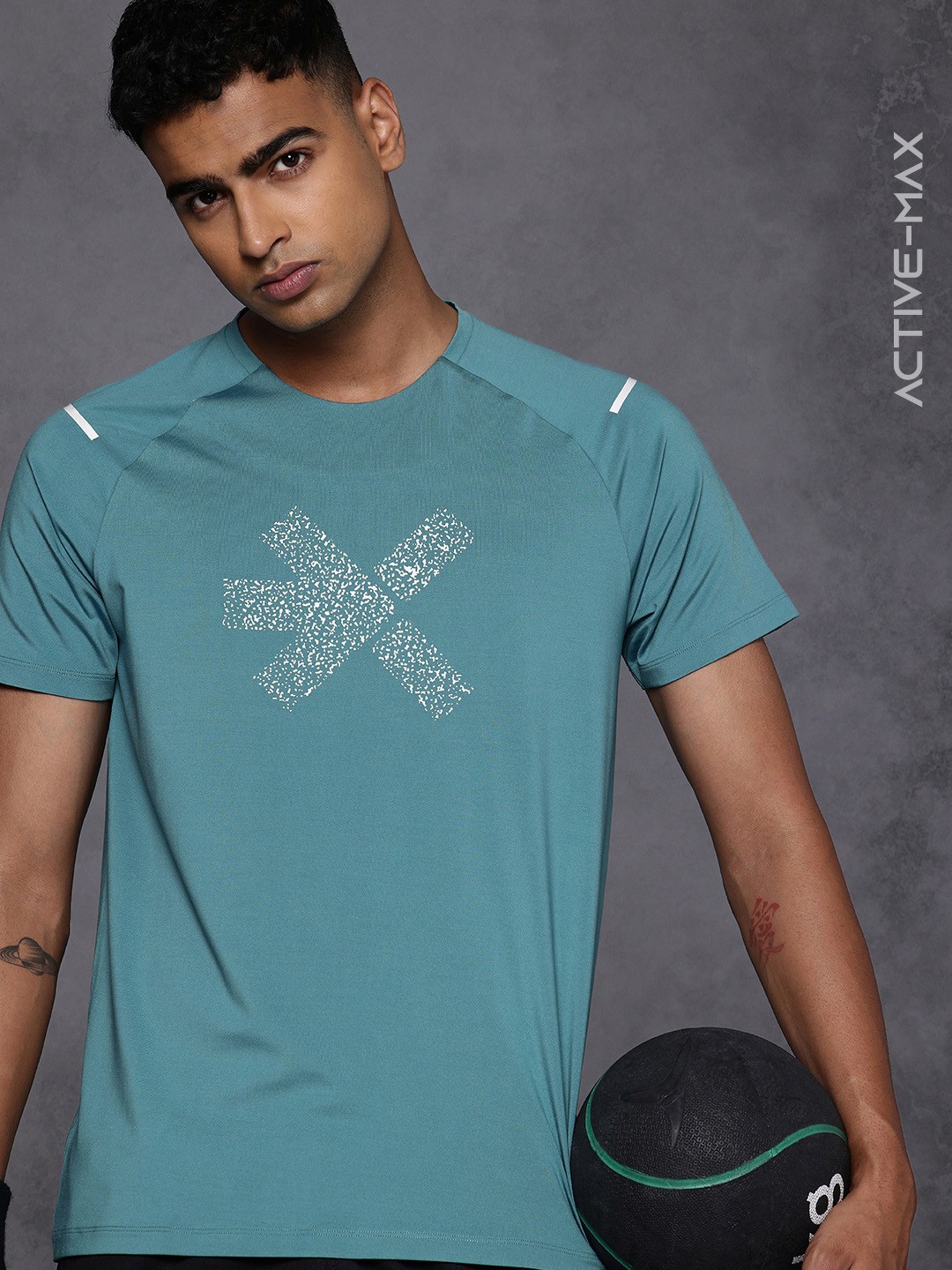 

HRX by Hrithik Roshan Brand Logo Printed Rapid-Dry Training T-shirt, Blue