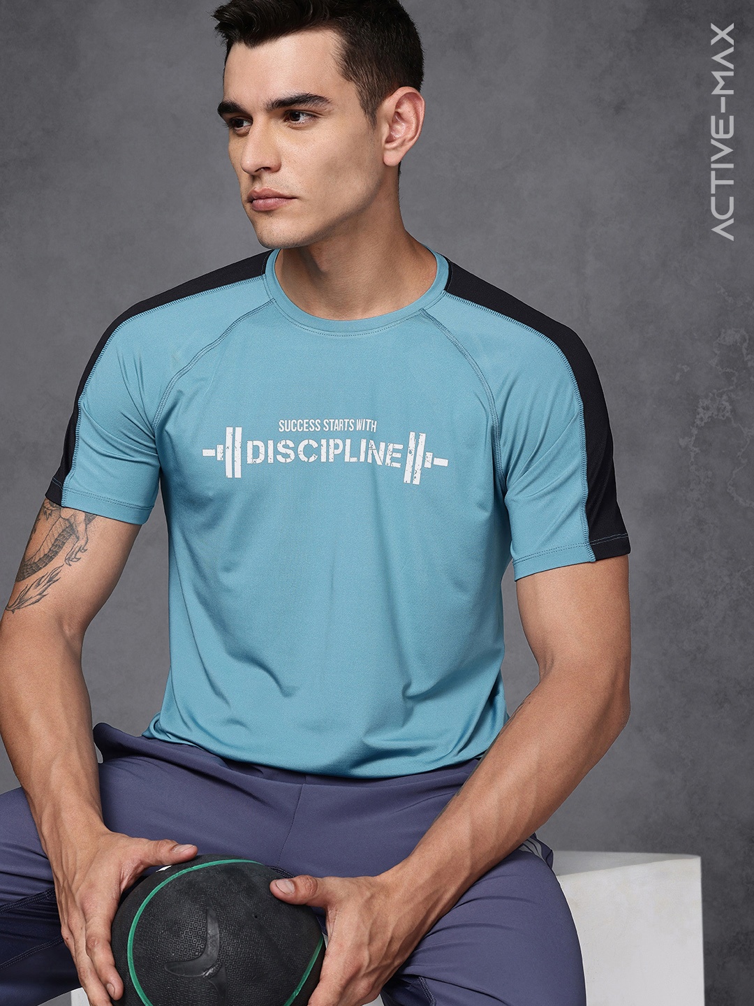 HRX by Hrithik Roshan Men Colourblocked Training T-shirt, Blue