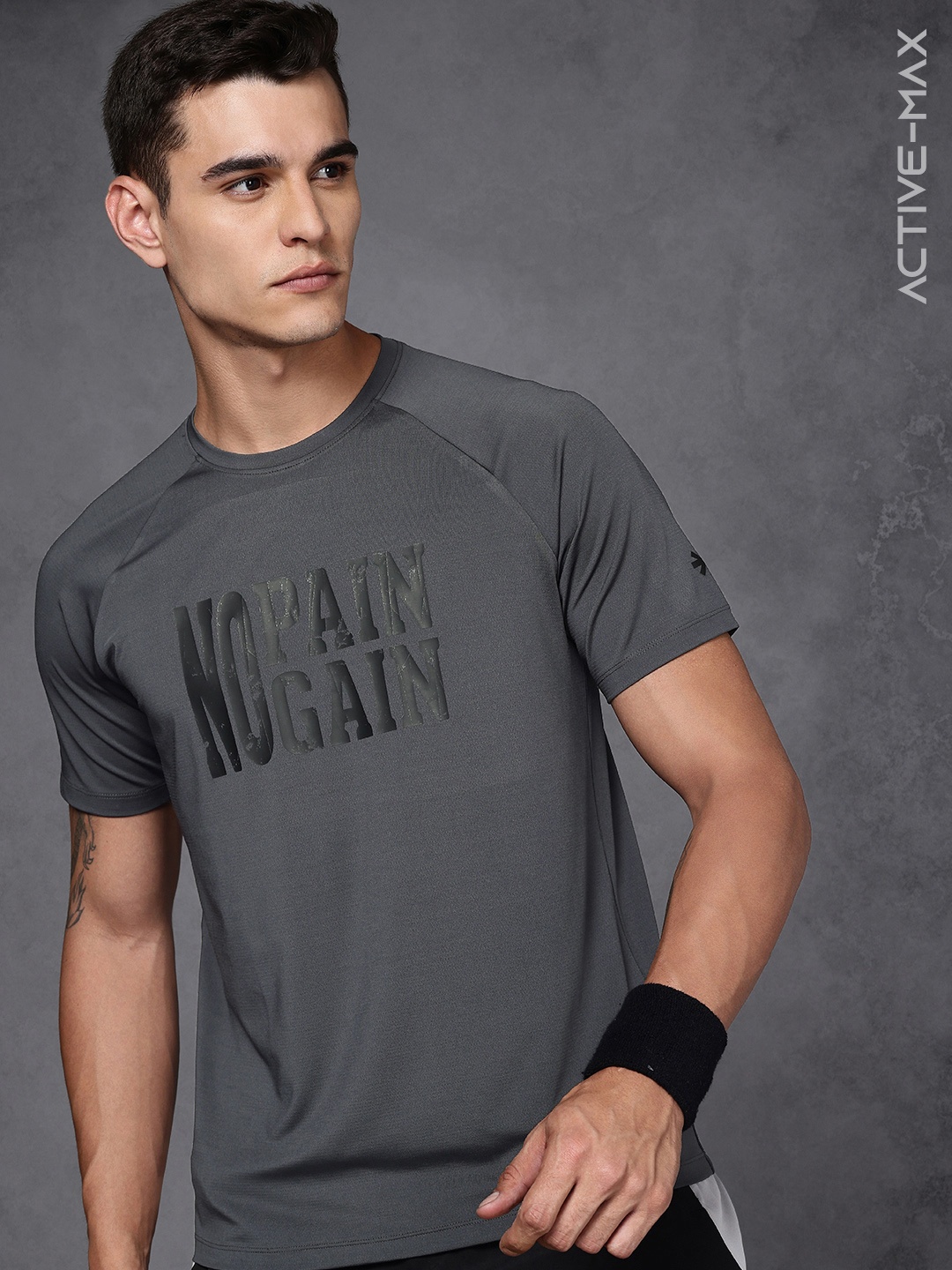 HRX by Hrithik Roshan Men Typography Printed Oversized Training T-shirt, Grey