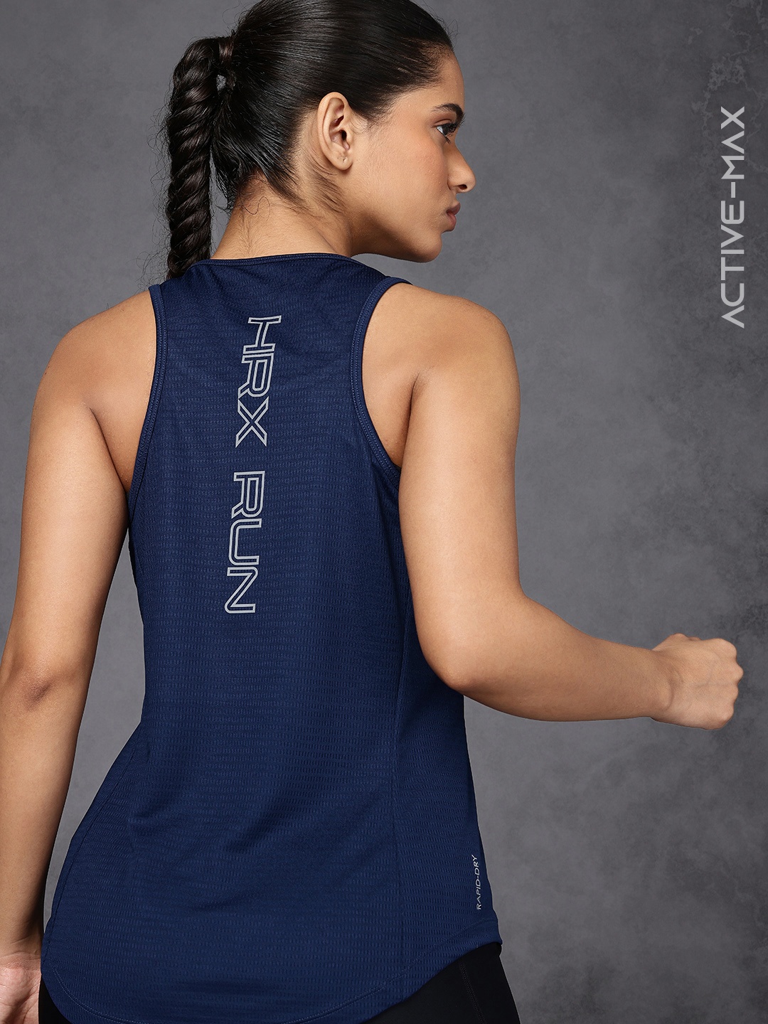 HRX by Hrithik Roshan Brand Logo Running T-shirt, Navy blue