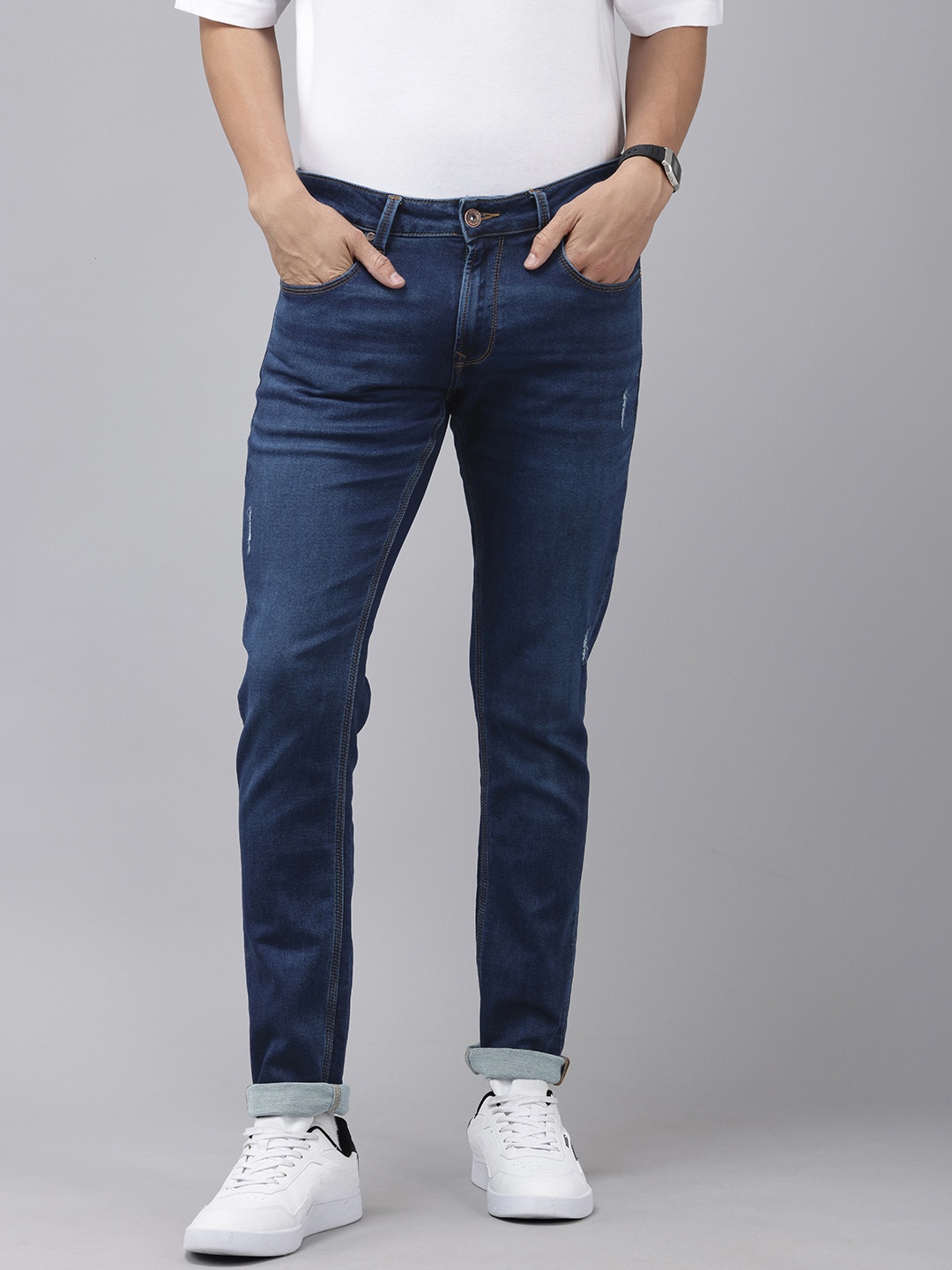 

SPYKAR Men Skinny Slim Fit Low-Rise Light Fade Stretchable Jeans, Blue