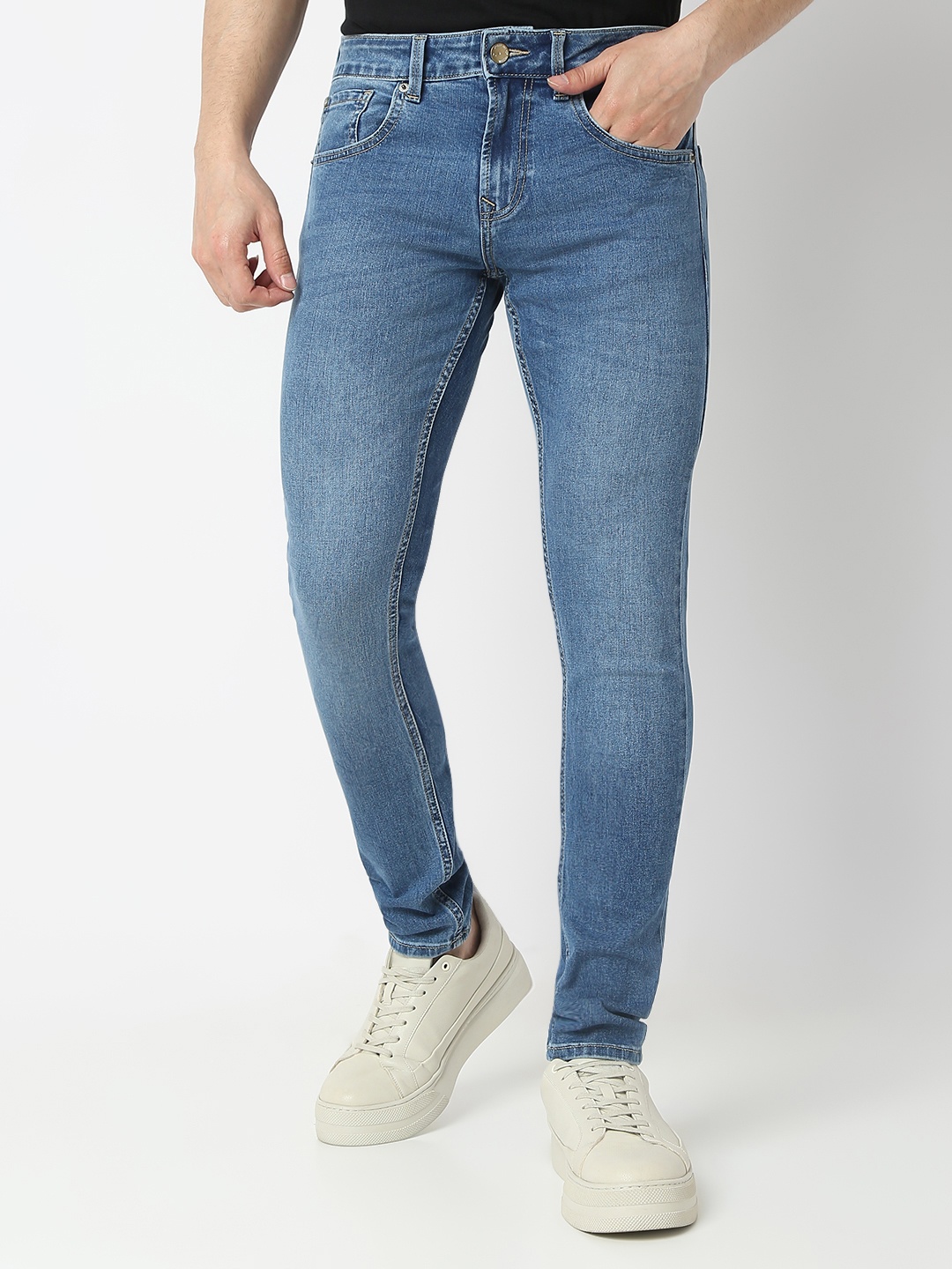 

SPYKAR Men Super Skinny Fit Low-Rise Heavy Fade Stretchable Jeans, Blue