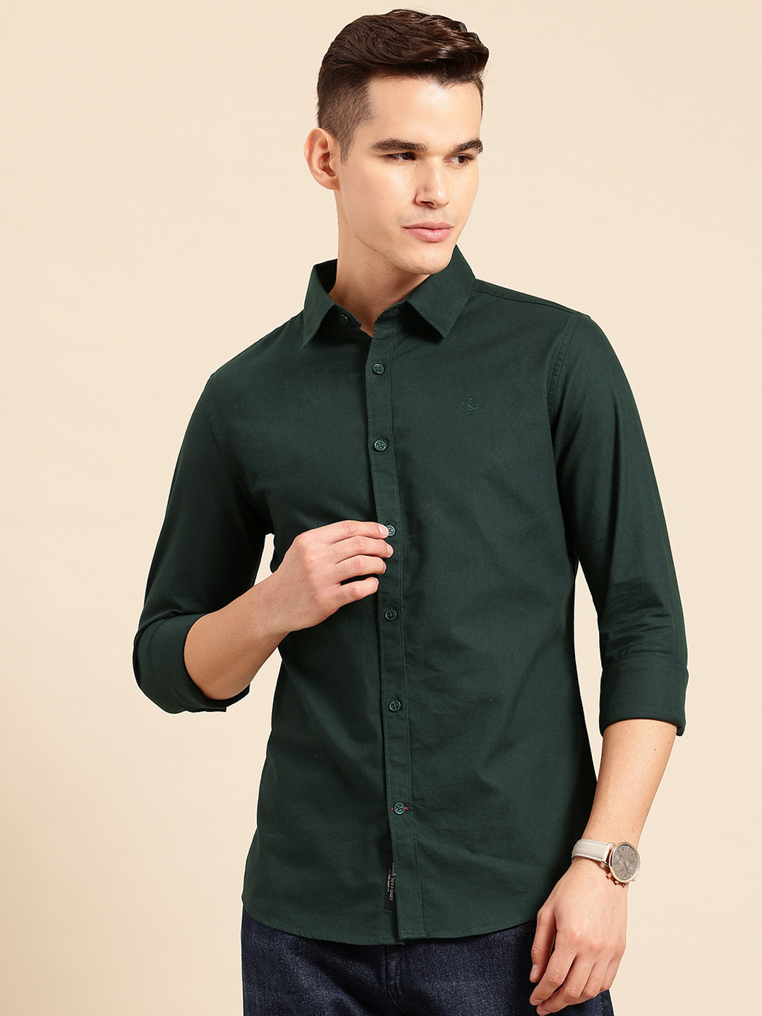 

Being Human Pure Cotton Classic Slim Fit Casual Shirt, Green