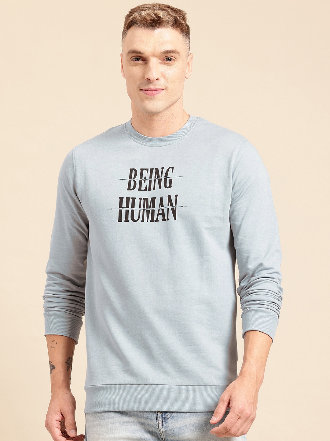 

Being Human Men Pure Cotton Sweatshirt, Grey