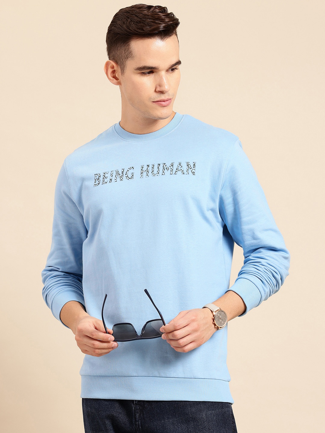 

Being Human Men Pure Cotton Sweatshirt, Blue