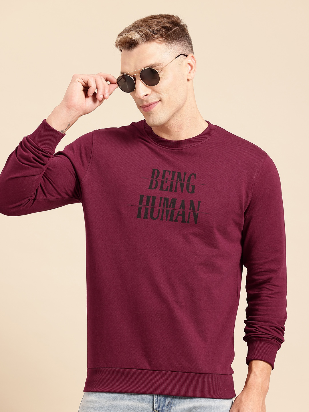 

Being Human Men Pure Cotton Sweatshirt, Maroon