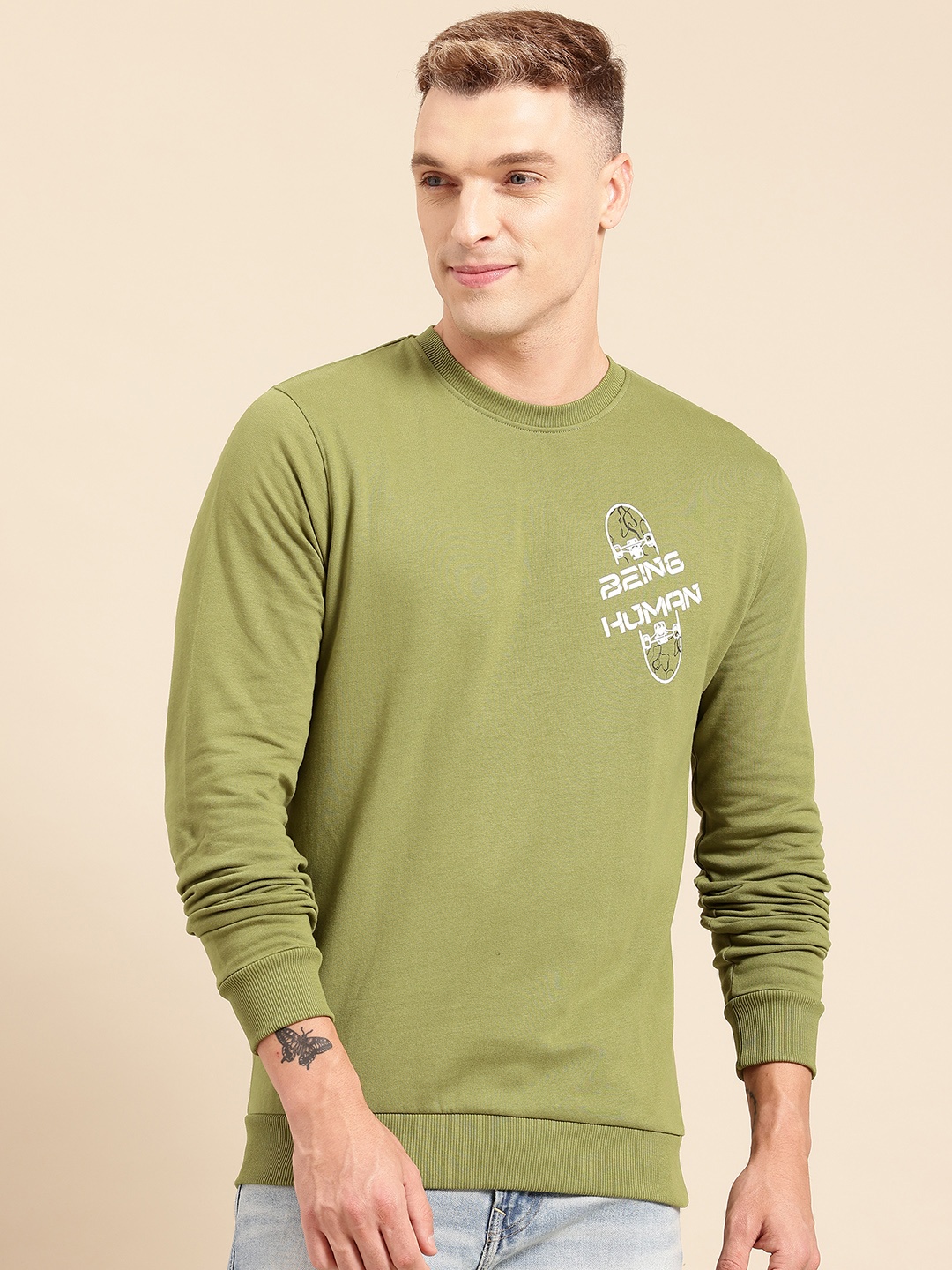 

Being Human Men Pure Cotton Sweatshirt, Green