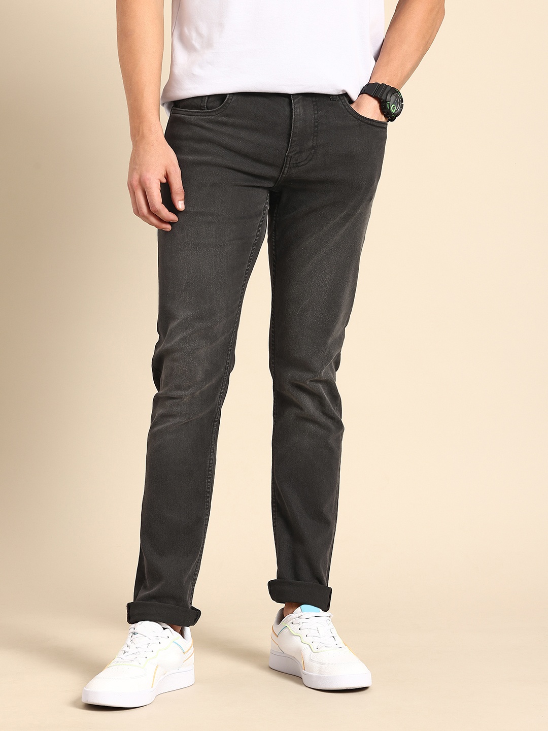 

Being Human Men Slim Fit Light Fade Stretchable Jeans, Charcoal