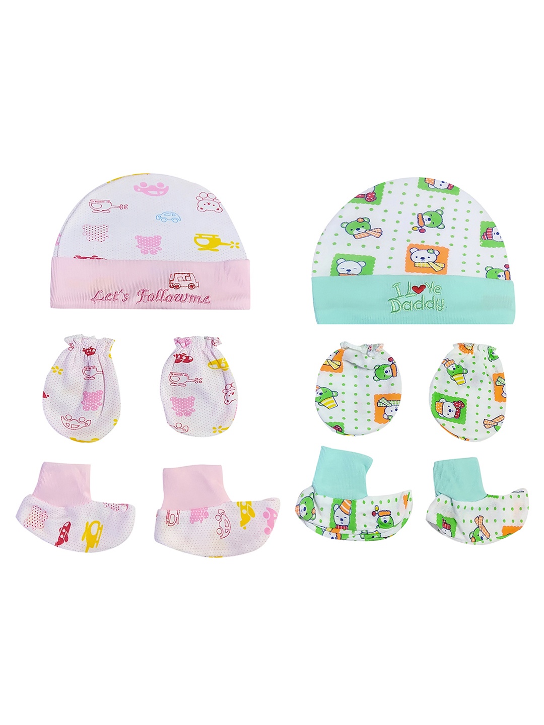 

BAESD Kids Pack Of 2 Printed Cap Mittens And Booties Set, Pink