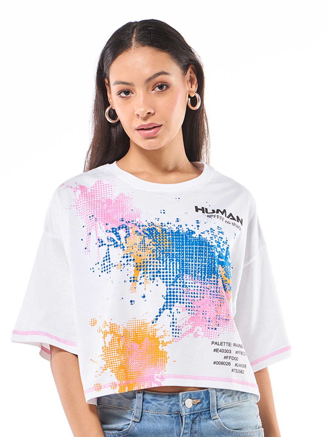 

Bewakoof Printed Cotton Crop Top, White
