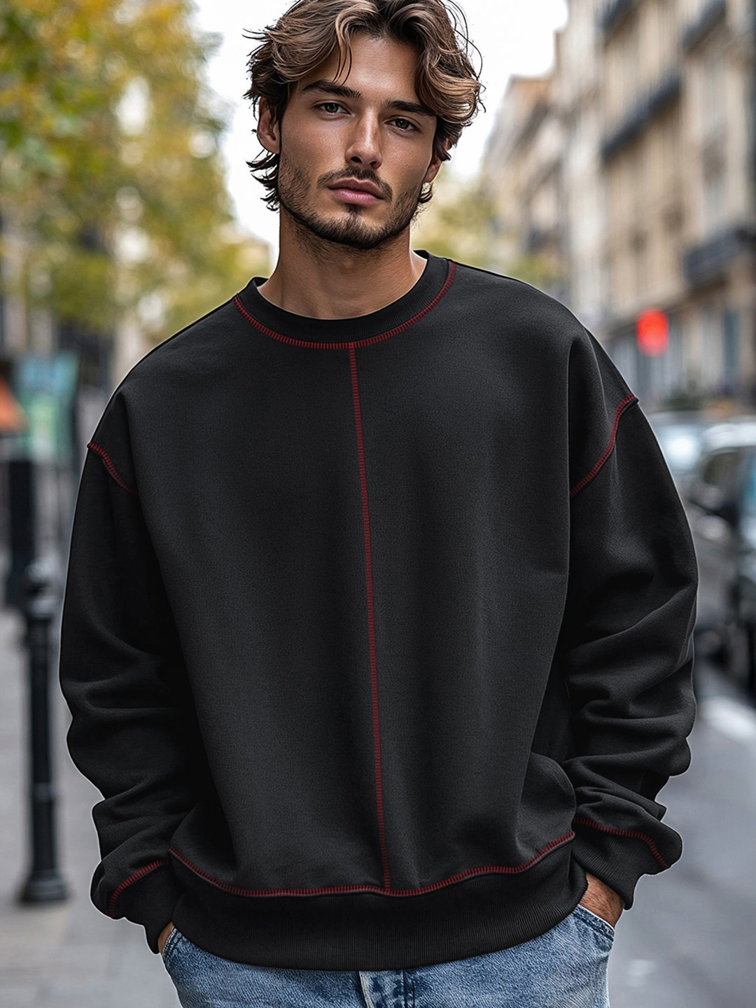 

Bewakoof Men Oversized Sweatshirt, Black