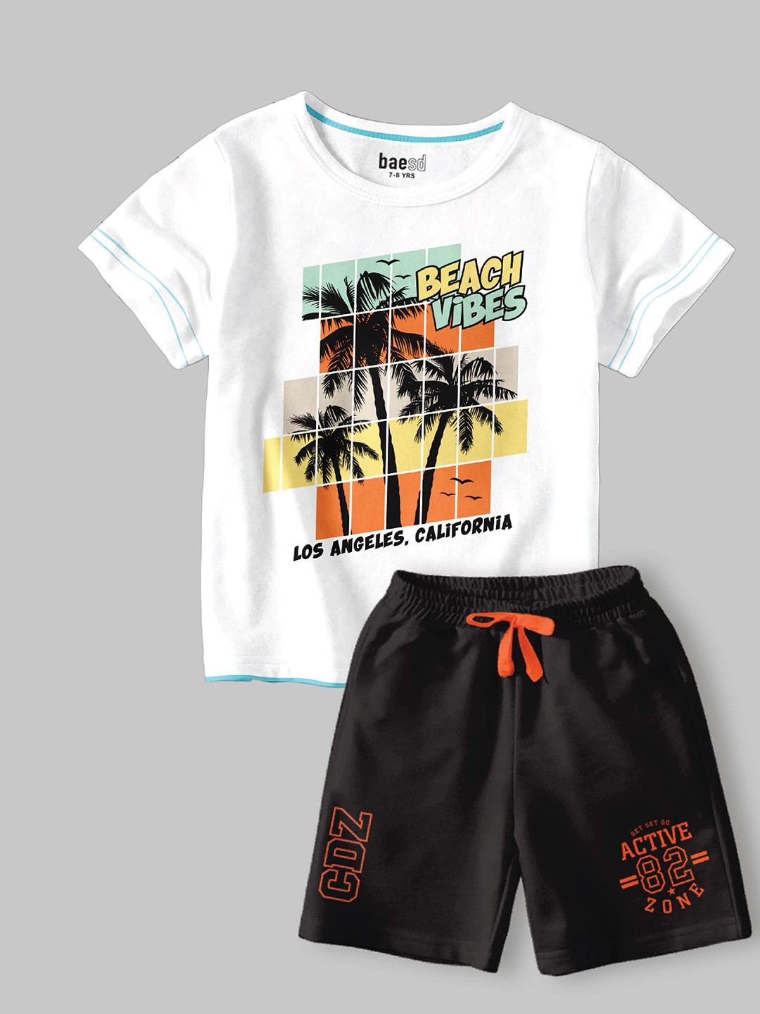 

BAESD Boys Printed Round Neck Short Sleeves Regular Cotton Blend T-shirt With Shorts, White