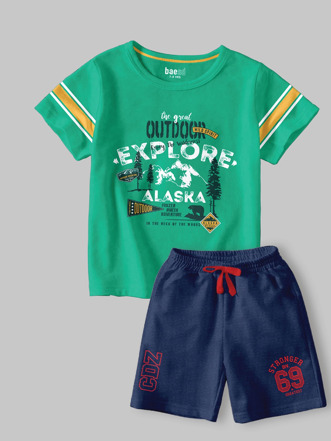 

BAESD Boys Printed Short Sleeves Regular Cotton Blend T-shirt With Shorts, Green