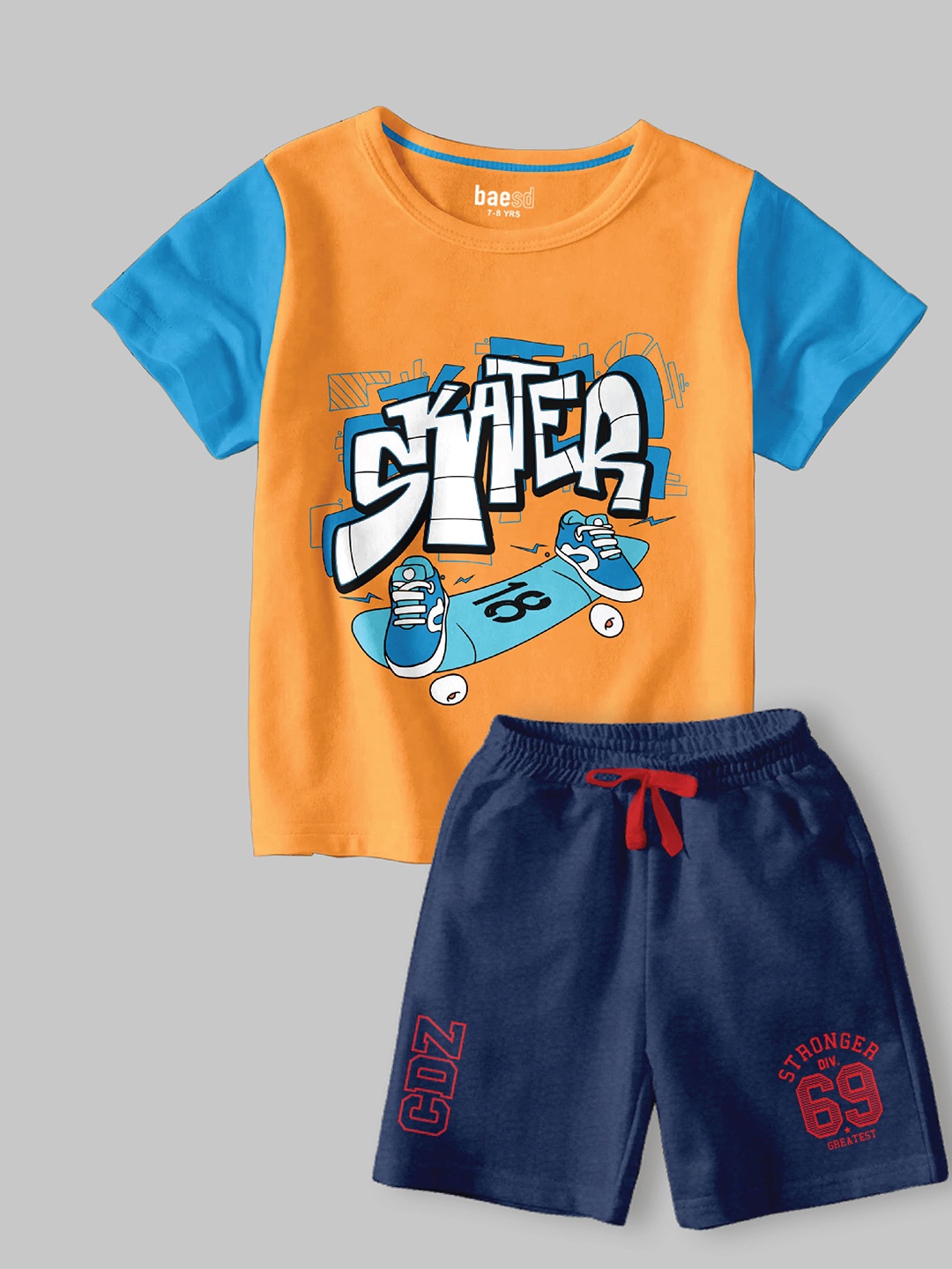 

BAESD Boys Typography Printed Round Neck Short Sleeves Regular T-shirt With Shorts, Orange