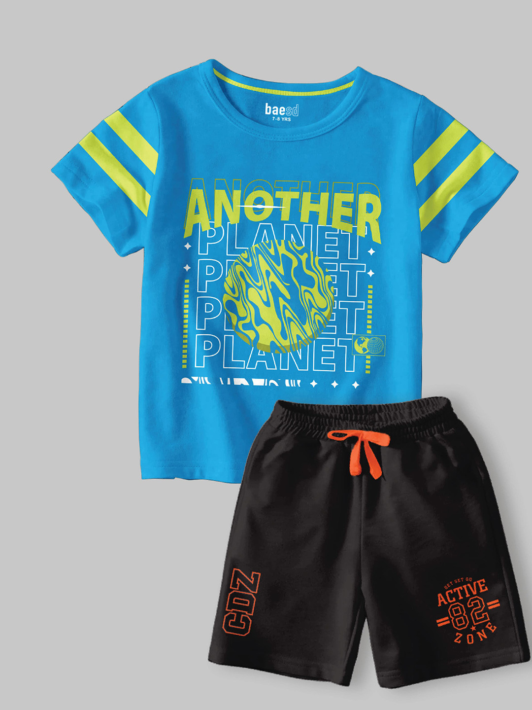 

BAESD Boys Printed Round Neck T-shirt with Shorts, Blue