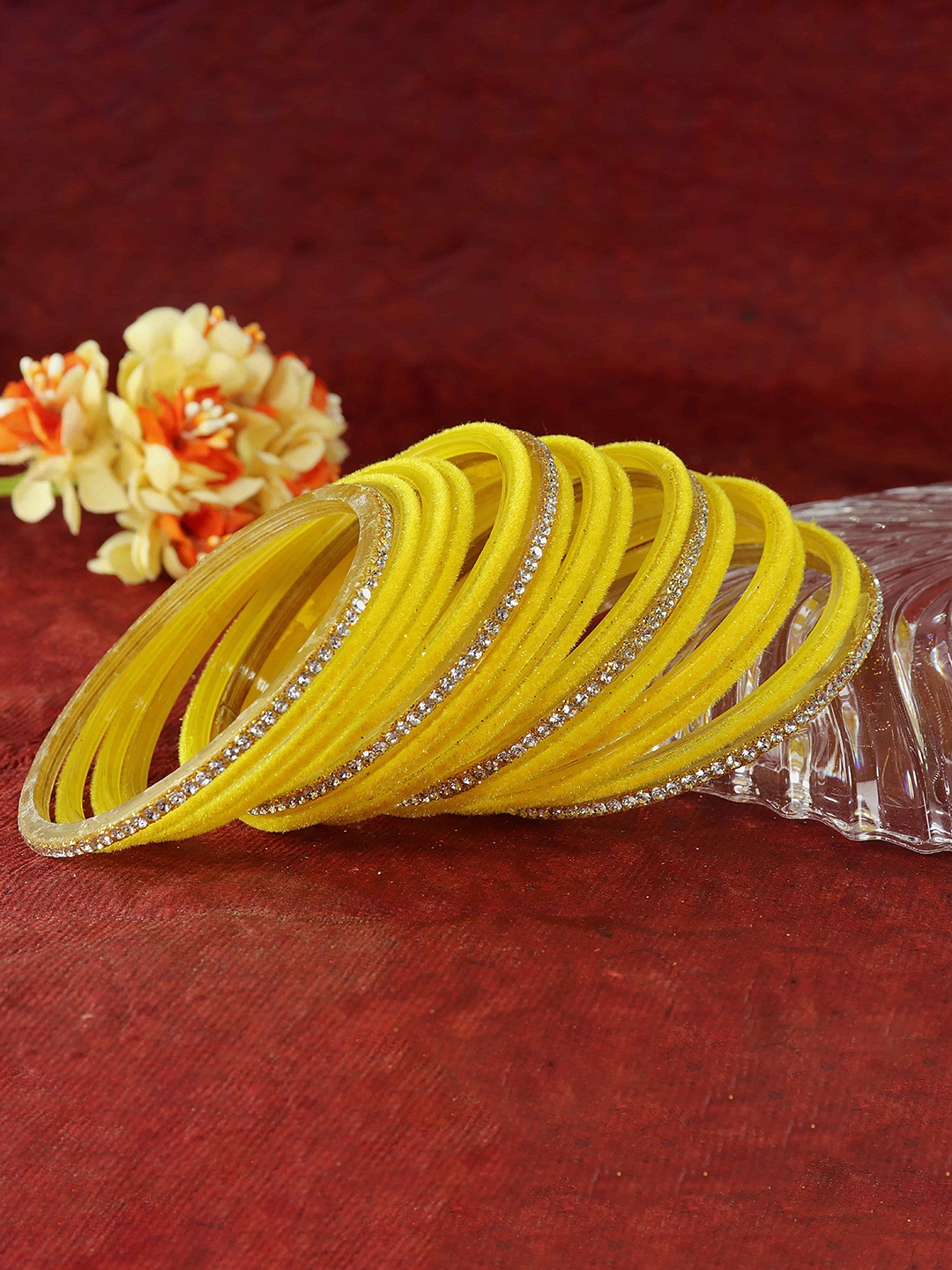 

NMII Set Of 32 Artificial Stones Velvet Bangles, Yellow