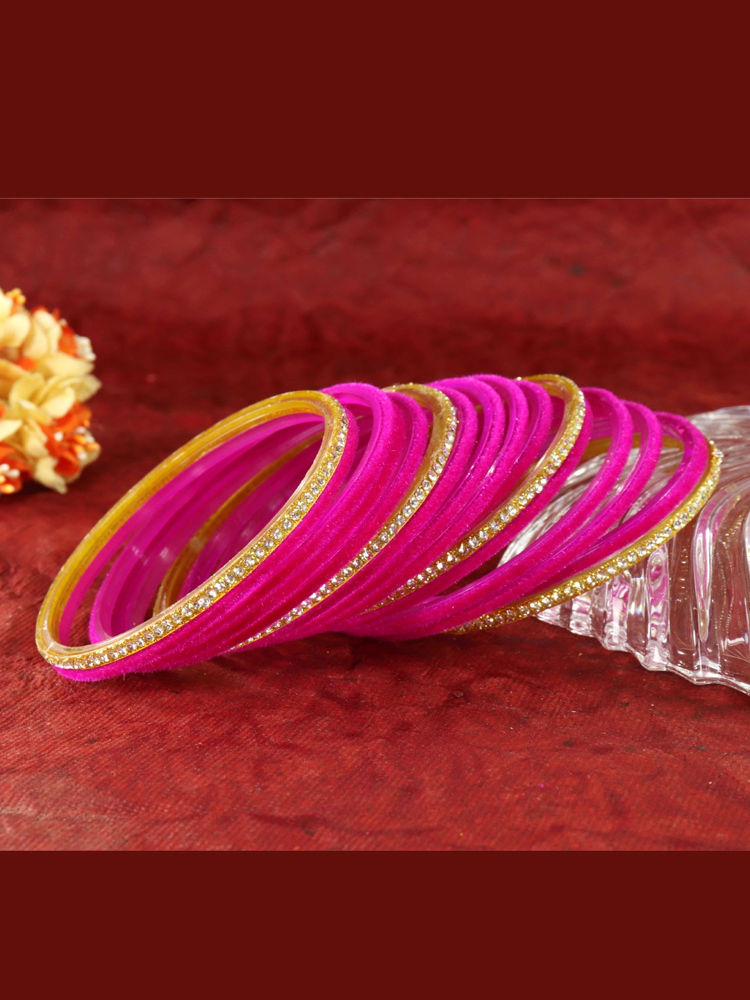 

NMII Set Of 32 Artificial Stones Velvet Bangles, Magenta