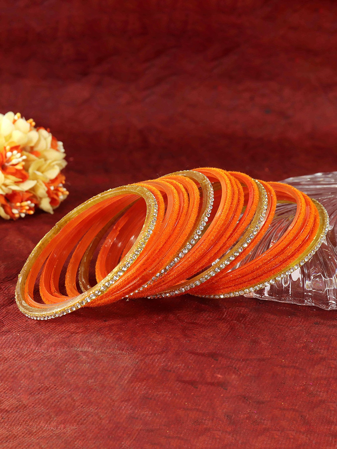 

NMII Set Of 32 Artificial Stones Velvet Bangles, Orange