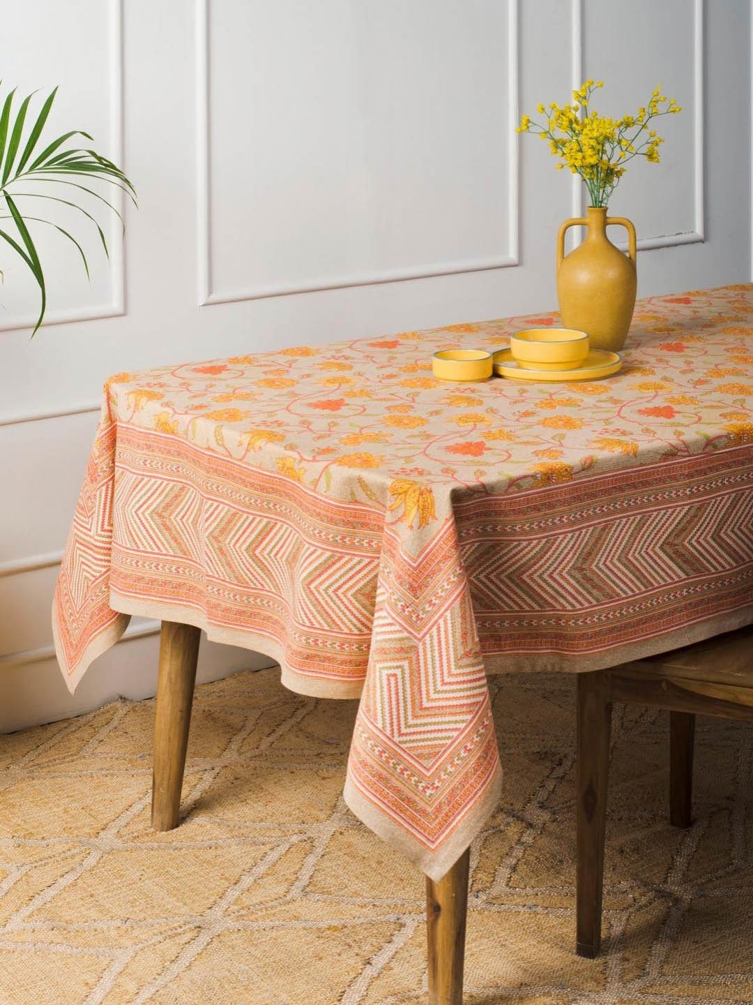

Fabindia Yellow Floral Cotton 6-Seater Table Cover