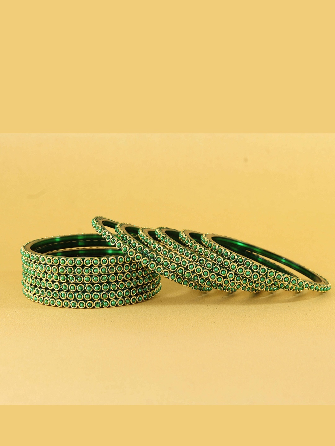 

NMII Set Of 12 Beaded & Moti Work Bangles, Green