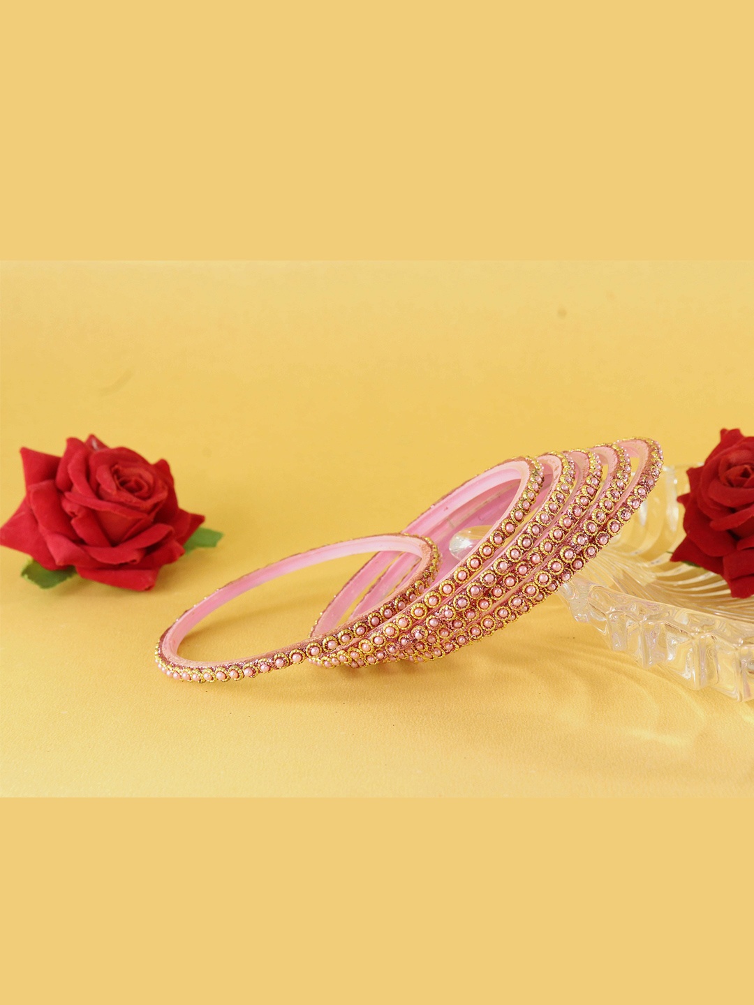 

NMII Set Of 12 Artificial Beads Bangles, Pink