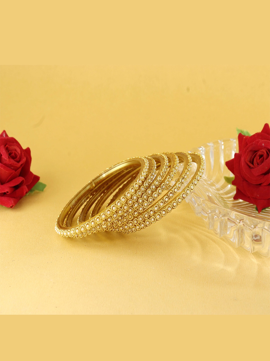 

NMII Set Of 12 Artificial Beads Bangles, Gold