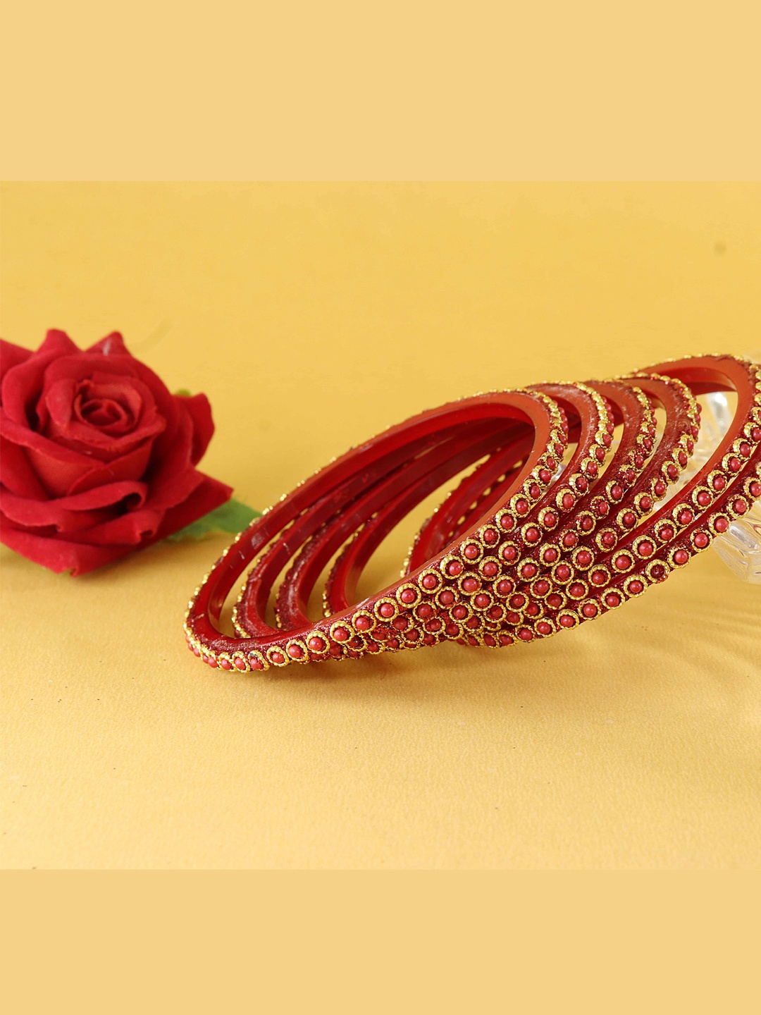 

NMII Set Of 12 Artificial Beads Bangles, Red