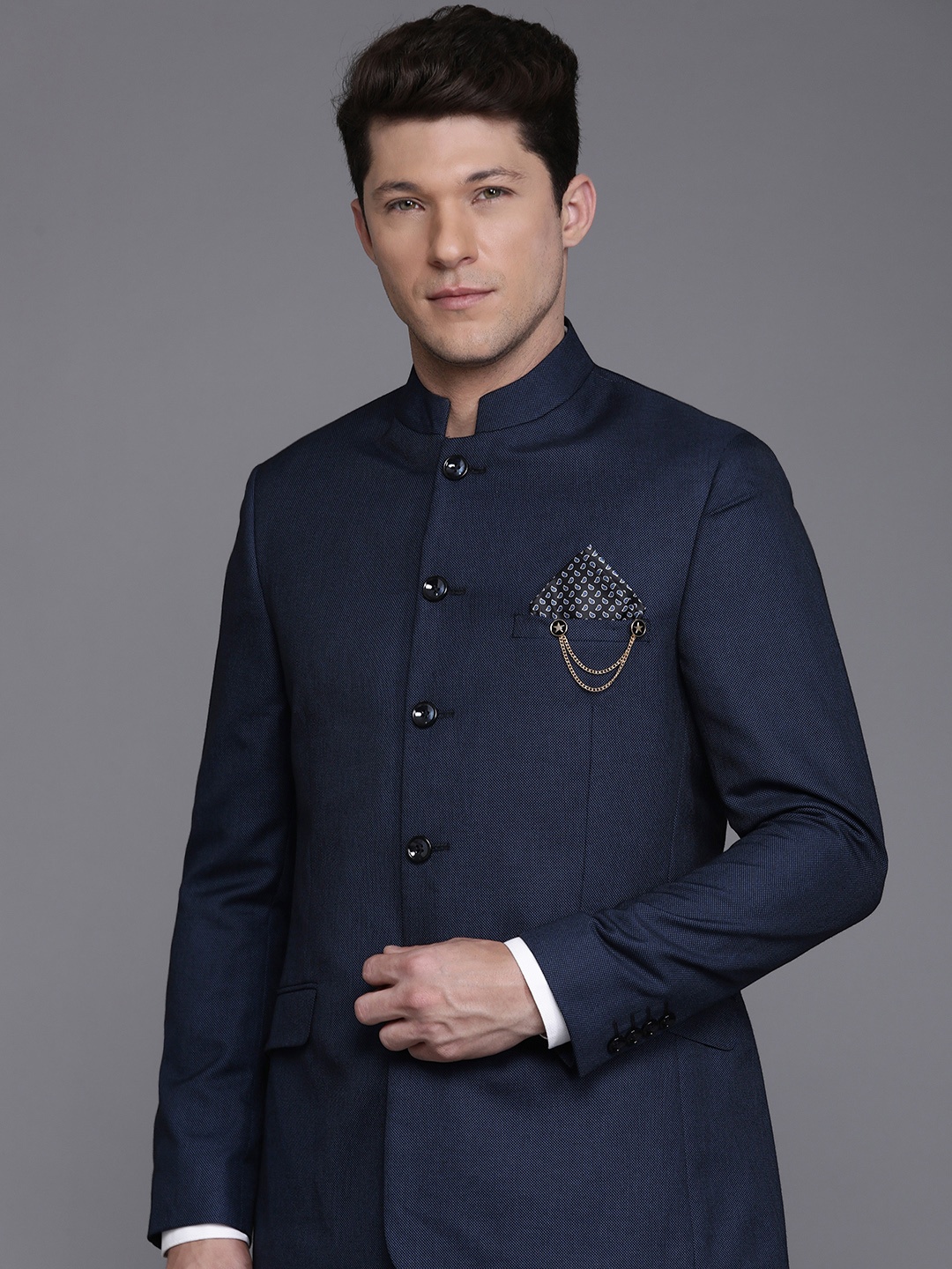 

Theme Men Bandhgala Blazer, Navy blue