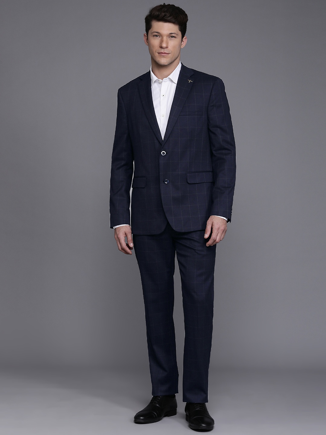 

Theme Men 2 Piece Checked Suit, Navy blue