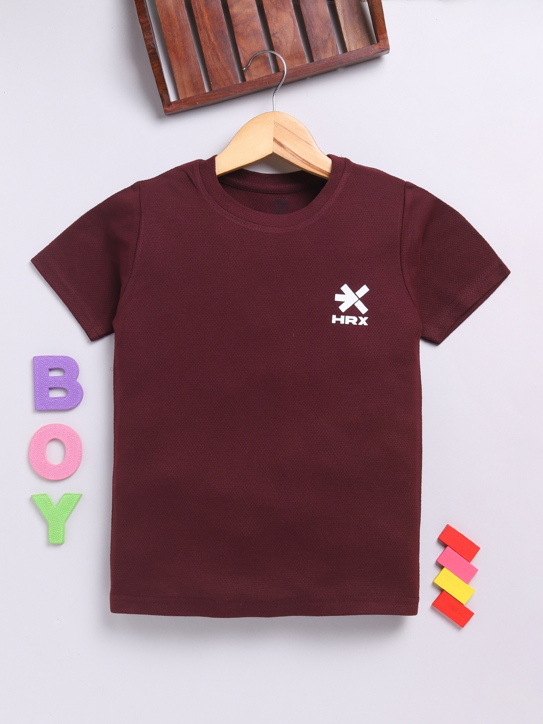 

HRX by Hrithik Roshan Boys Textured T-shirt, Burgundy