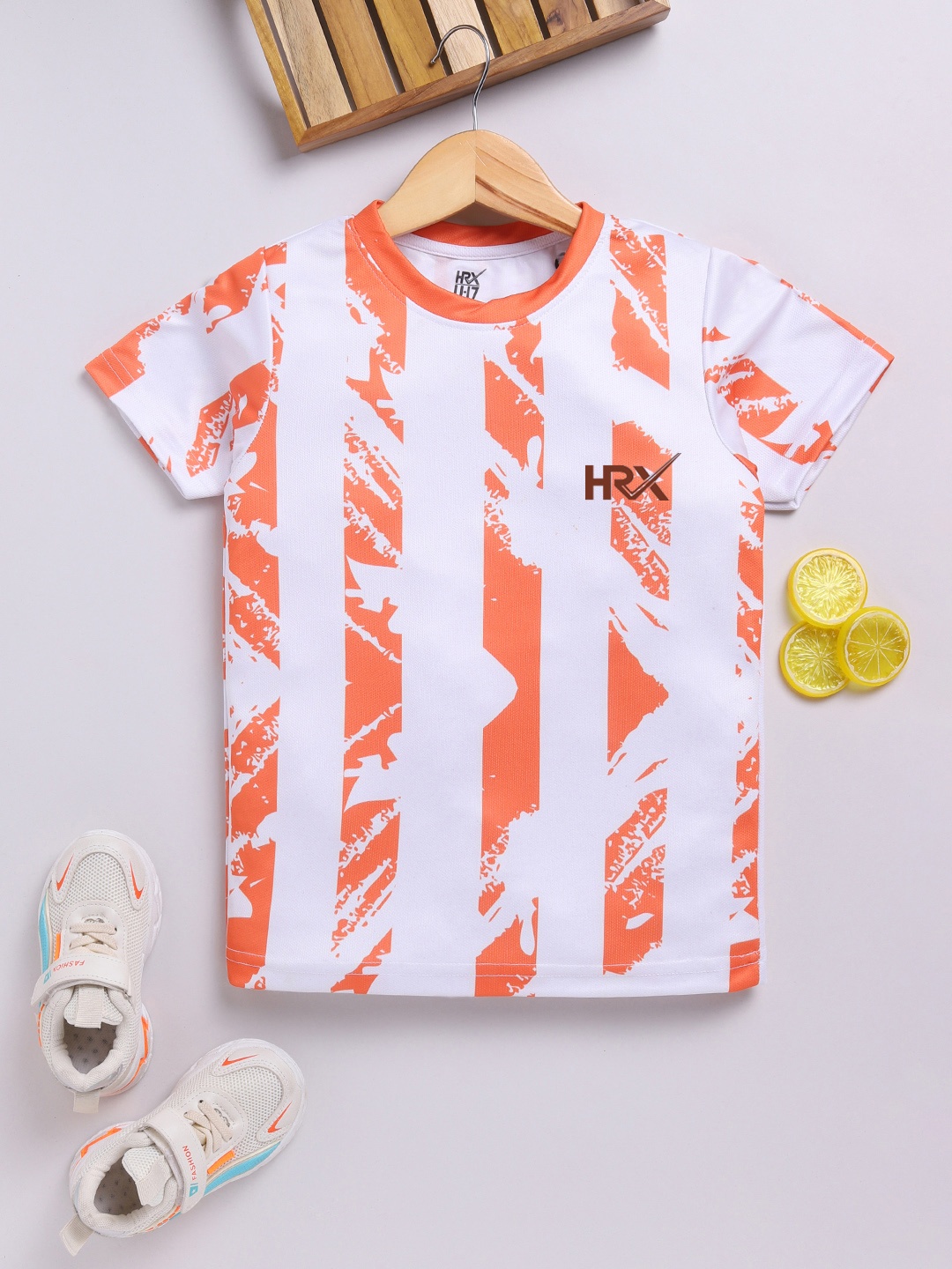 

HRX by Hrithik Roshan Boys Striped Rapid-Dry T-shirt, Orange