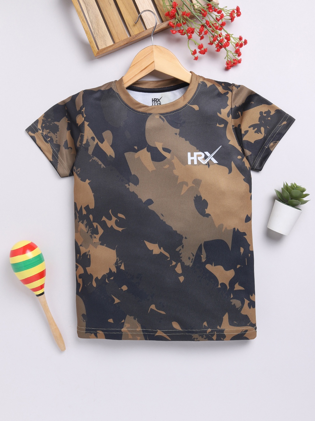 

HRX by Hrithik Roshan Boys Camouflage Printed Rapid-Dry T-shirt, Brown