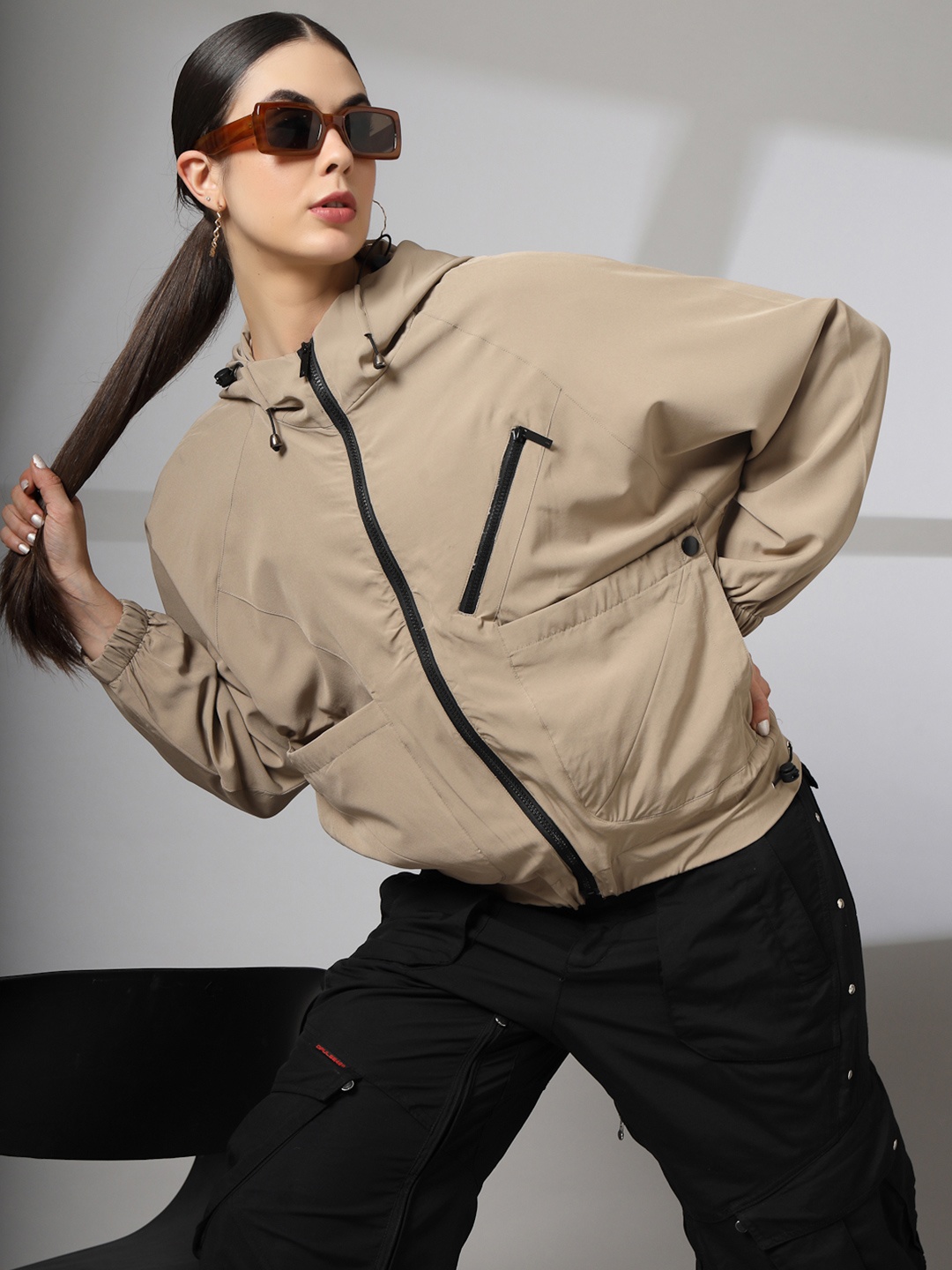 

CHKOKKO Women Running Sporty Jacket, Khaki