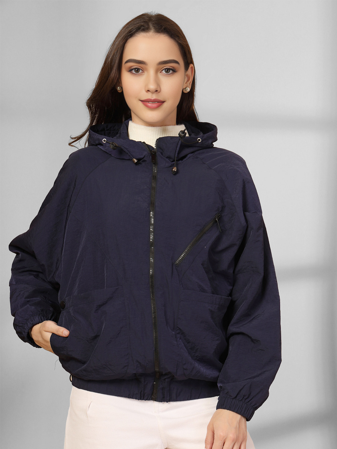 

CHKOKKO Women Running Winter Sports Zipper Stylish Jacket, Navy blue