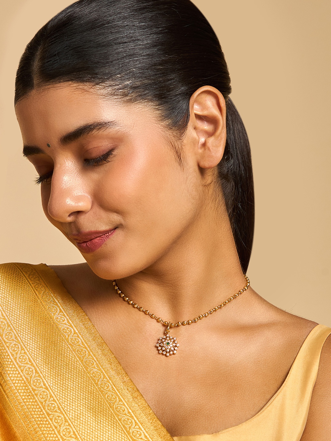 

Kushal's Fashion Jewellery 92.5 Pure Silver Gold-Plated Floral Pendant