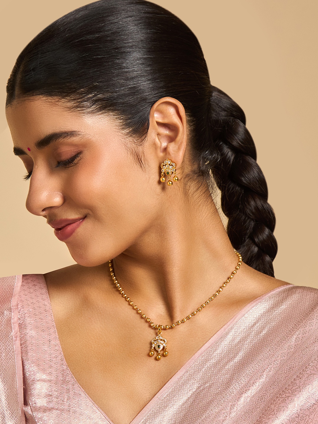 

Kushal's Fashion Jewellery 92.5 Pure Silver Gold-Plated Stone-Studded Jewellery Set