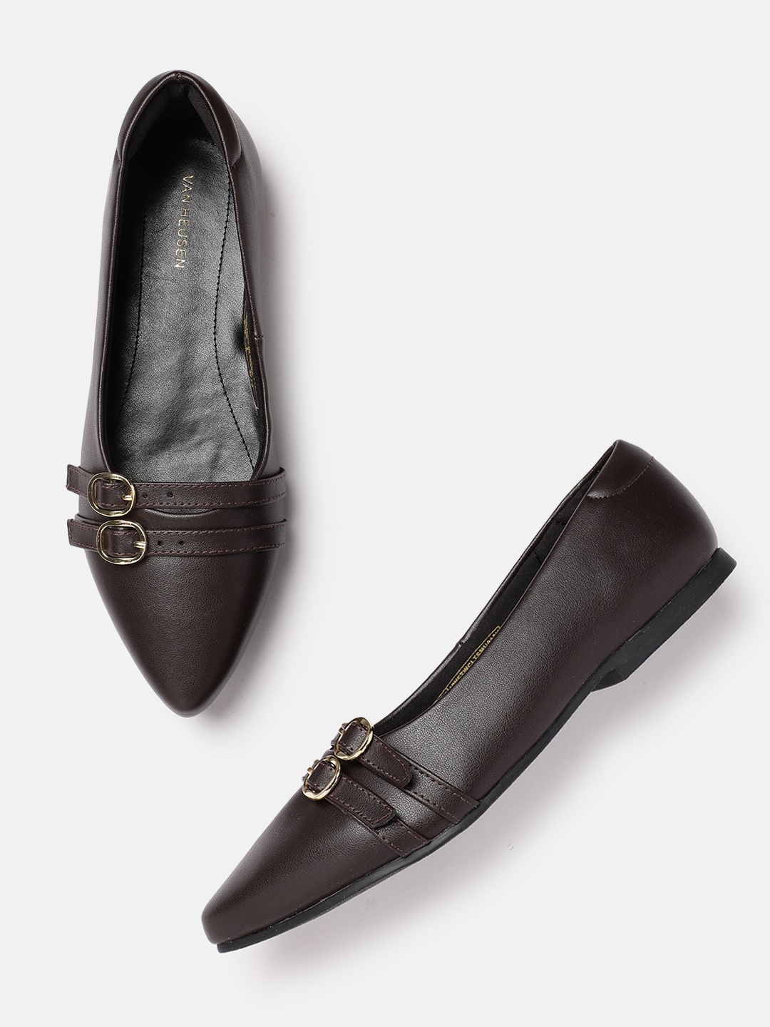 

Van Heusen Women Buckle Detail Ballerinas, Coffee brown