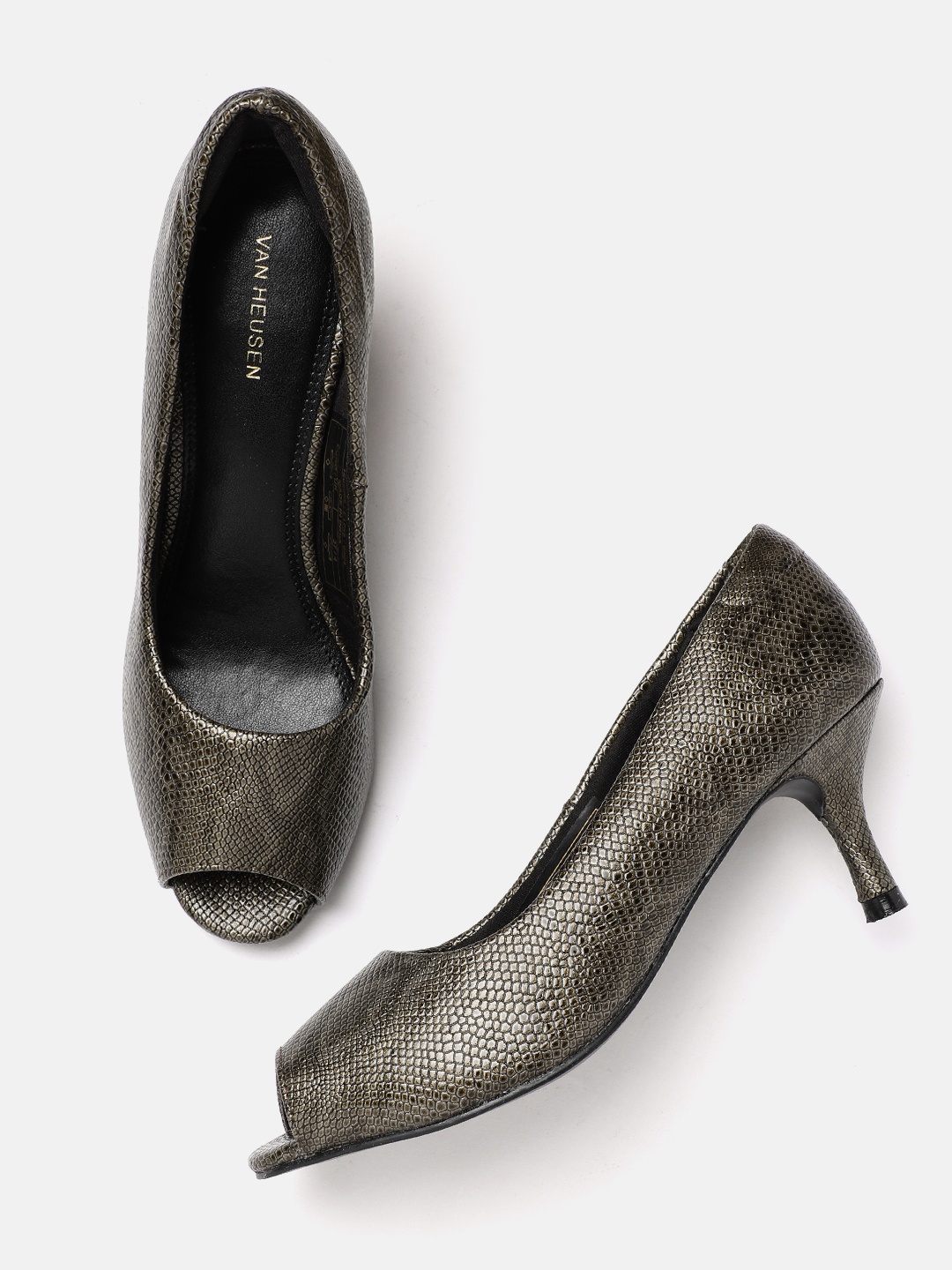 

Van Heusen Textured Block Heel Peep Toes, Metallic