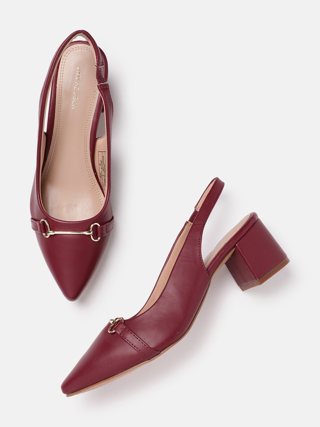 

Van Heusen Block Heel Embellished Mules, Maroon