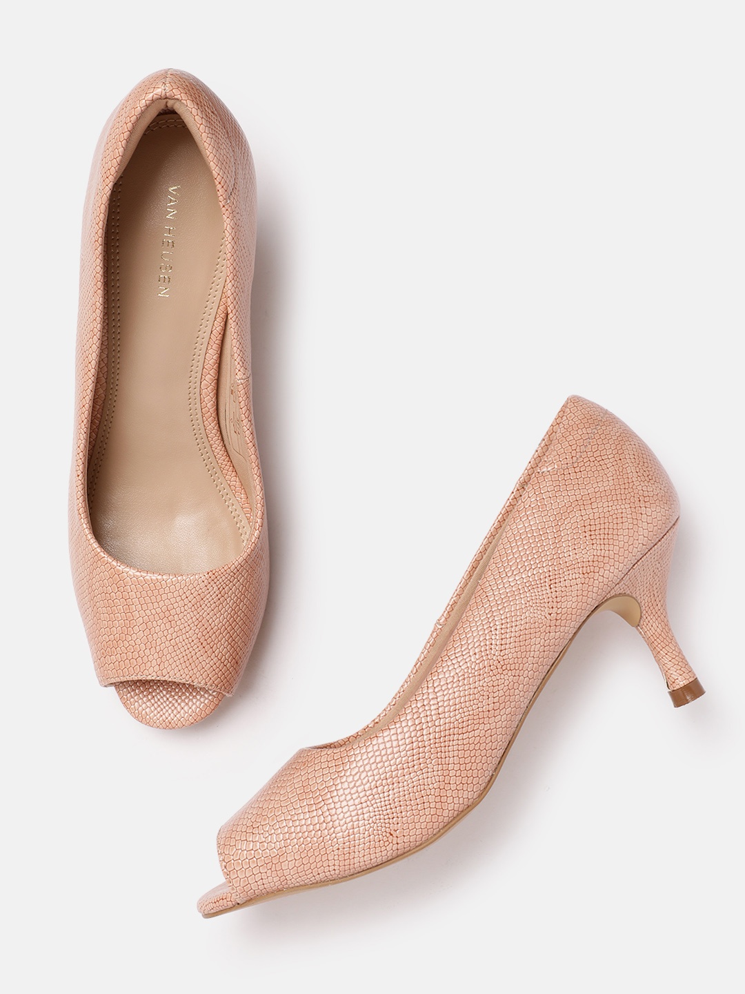 

Van Heusen Snake Skin Textured Slim Heel Peep Toes, Peach