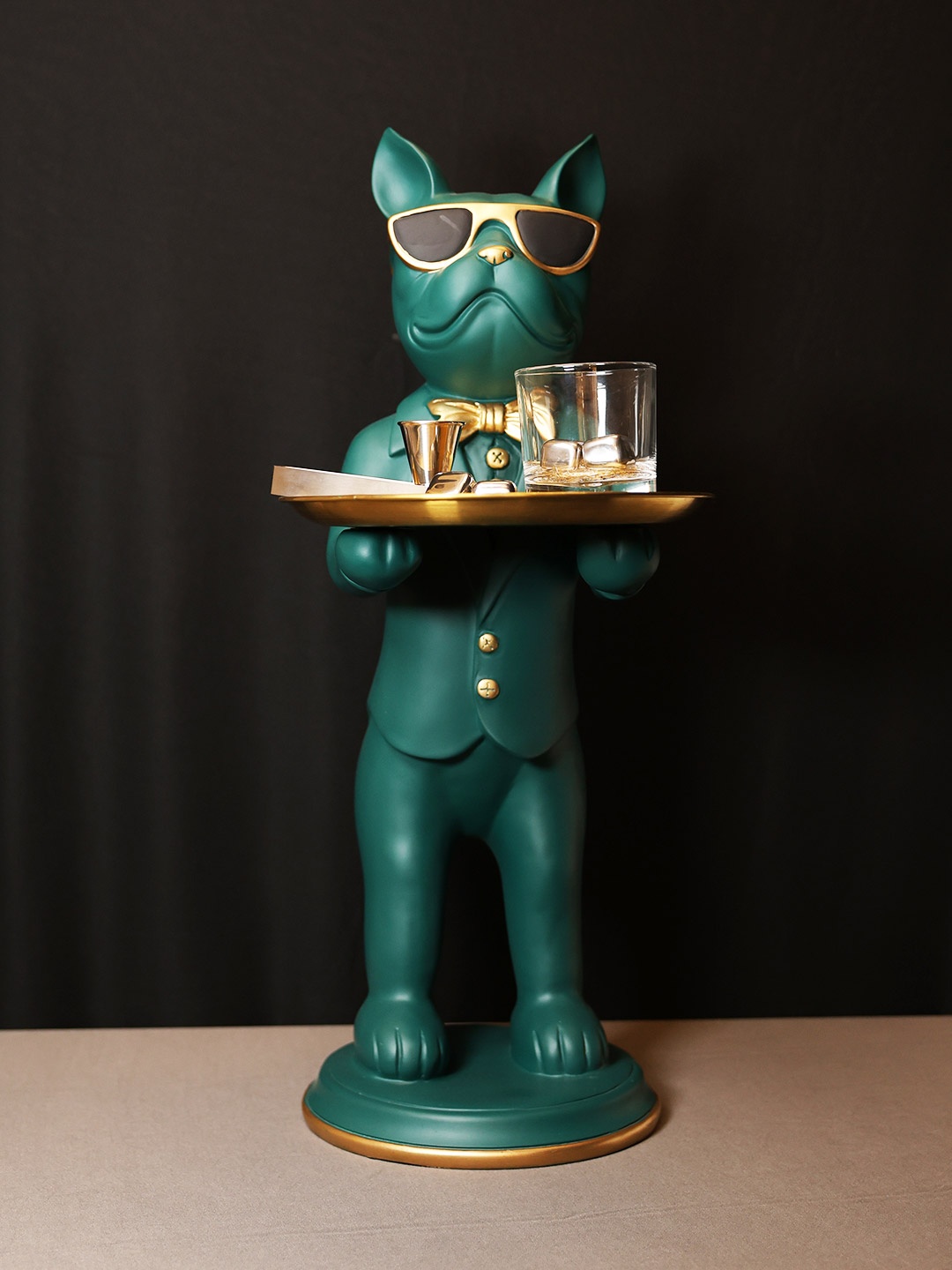 

SMOKEY COCKTAIL Green Mr Funky Sculpture With Tray Figurine Showpiece