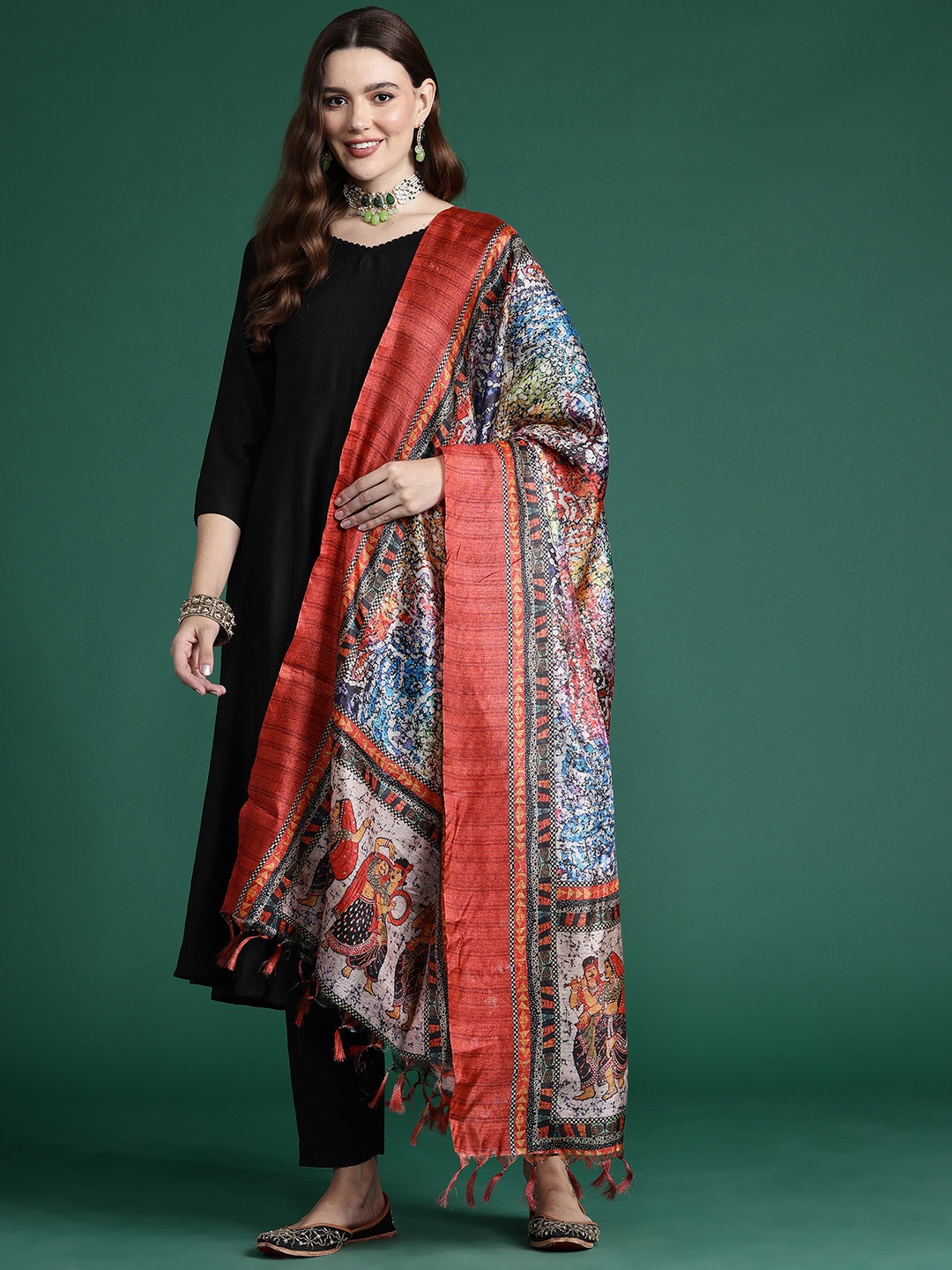 

Indo Era Kurta With Trousers & Dupatta, Black