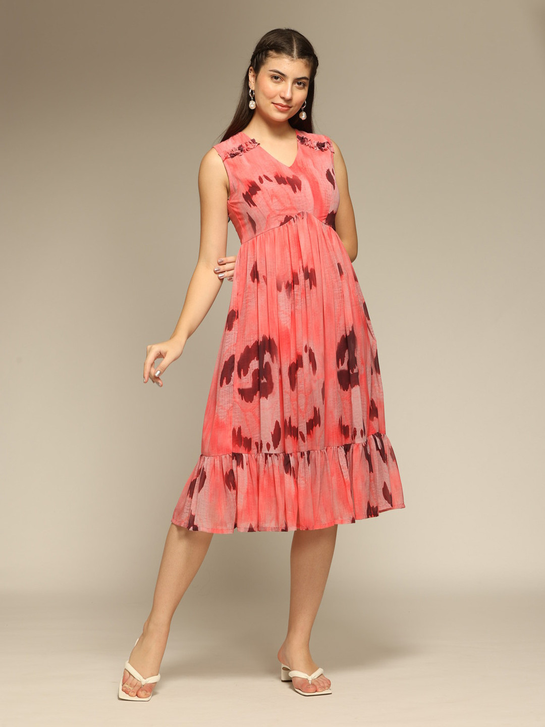 

OCTICS Women Abstract Printed Fit & Flare Dress, Pink