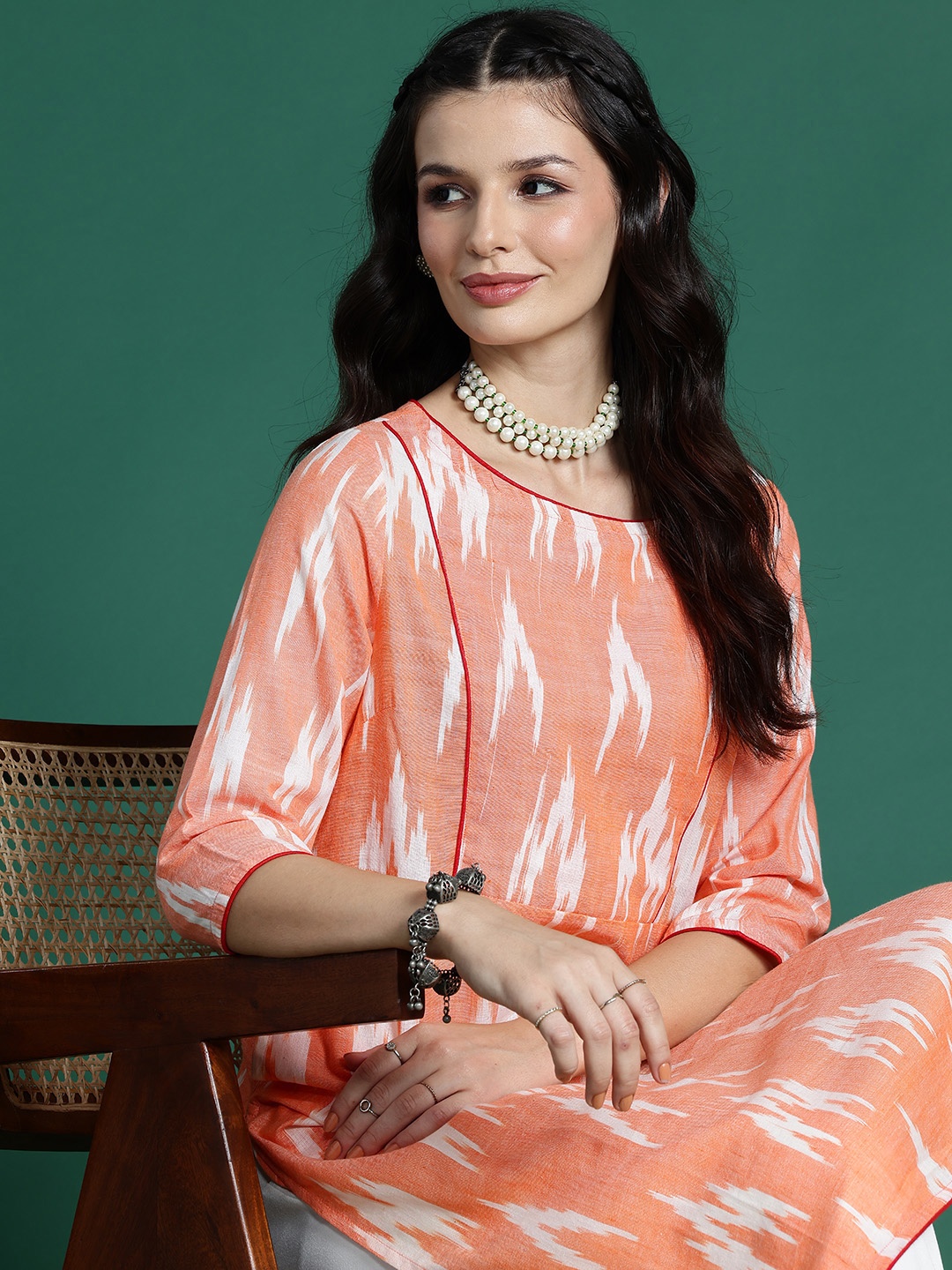 

Sangria Geometric Printed Pastels Kurta, Peach