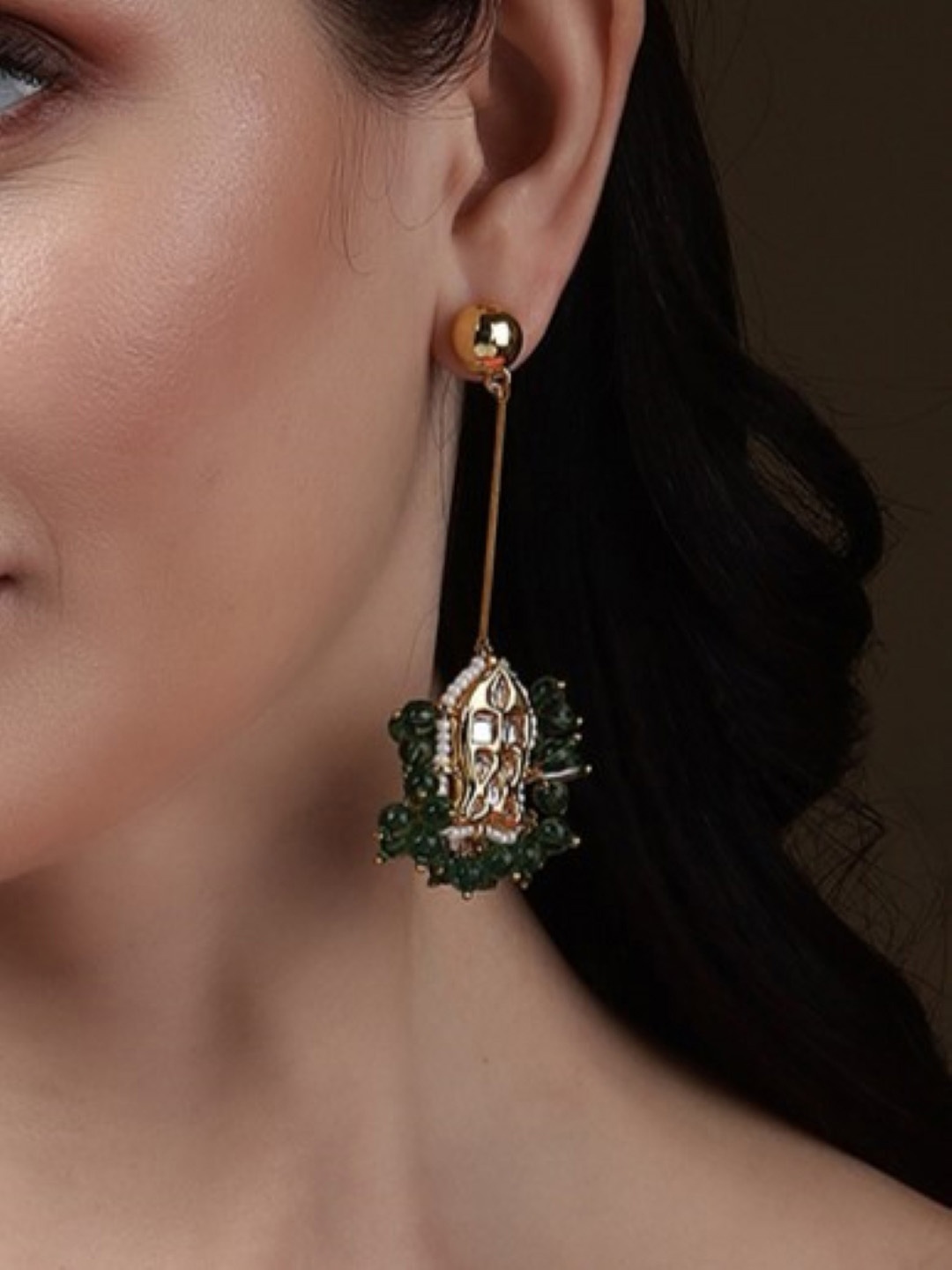 

DUGRISTYLE Gold Plated Kundan Drop Earrings