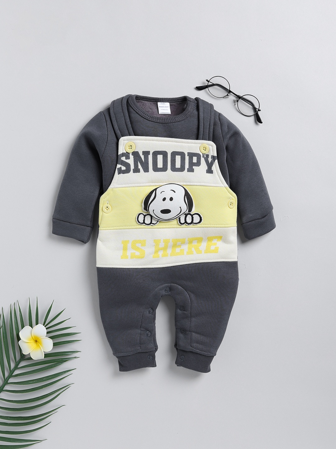 

Moms Love Infant Boys Pure Cotton Applique Detail Dungaree With Sweatshirt, Charcoal