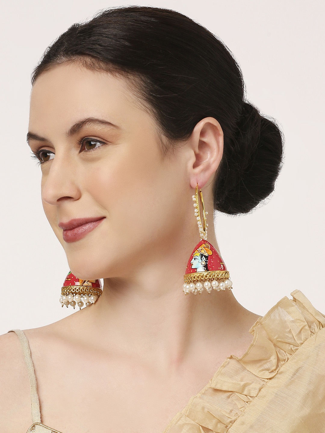 

OOMPH Dome Shaped Meenakari Beaded Jhumkas, Gold